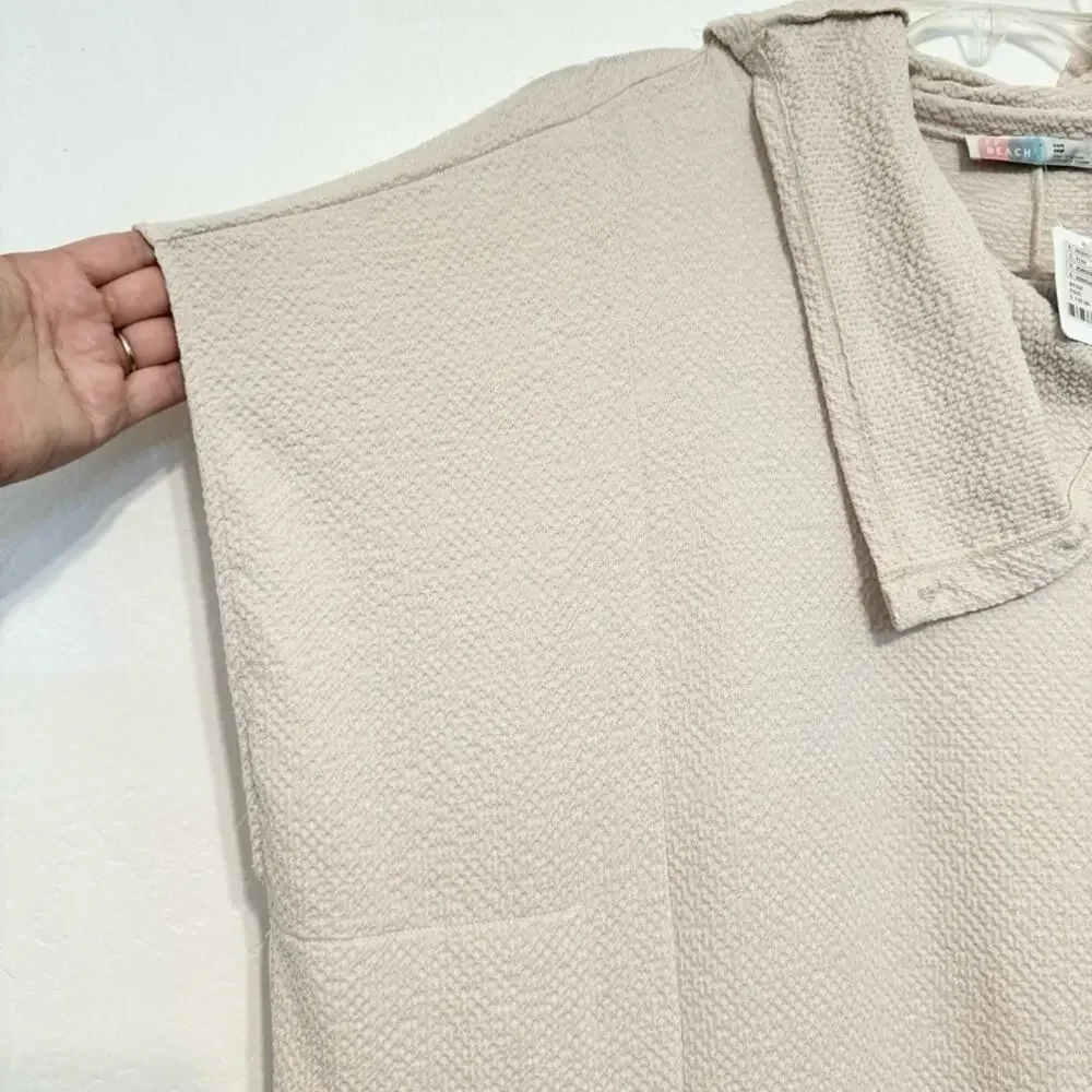 NWT Free People Beach Cowl Button Neck Gauze Oversized Cover Up Dress Beige XS/S